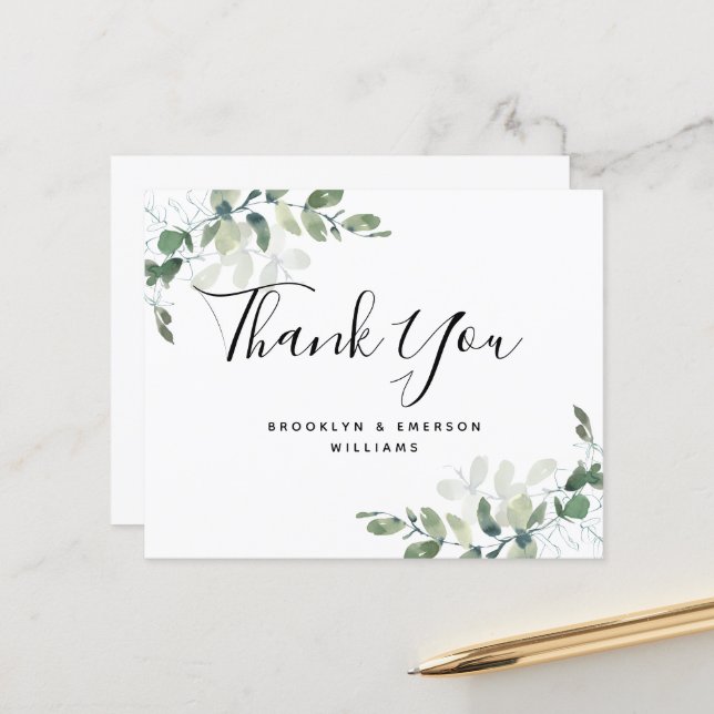BUDGET Eucalyptus Green Foliage Wedding Thank You  (Front/Back In Situ)