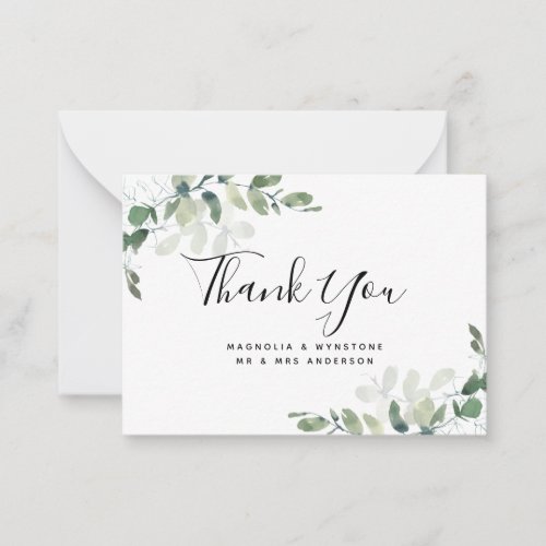 BUDGET Eucalyptus Green Foliage Wedding Thank You  Note Card