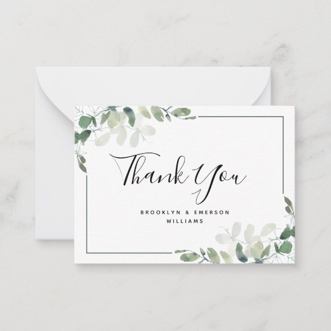 BUDGET Eucalyptus Green Foliage Wedding Thank You  Note Card (Front)