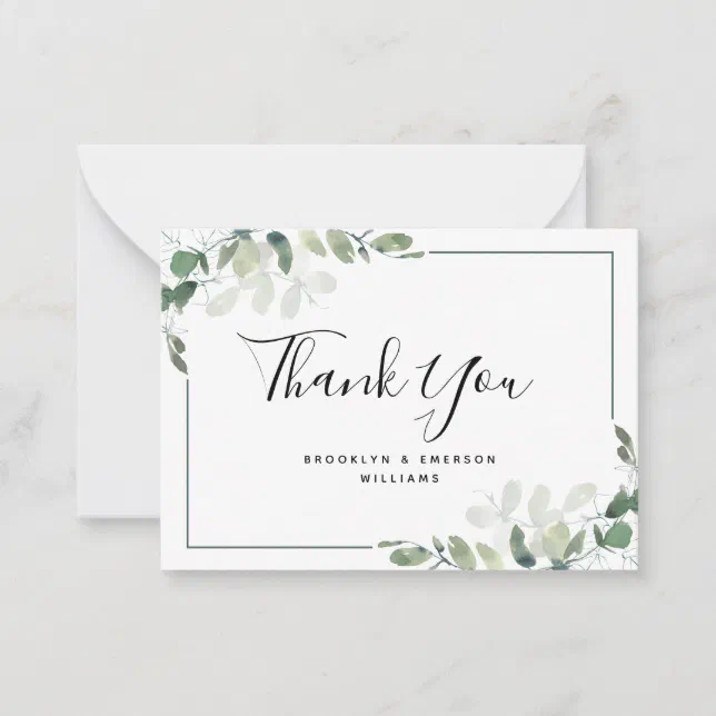 BUDGET Eucalyptus Green Foliage Wedding Thank You Note Card | Zazzle