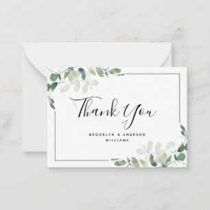 BUDGET Eucalyptus Green Foliage Wedding Thank You Note Card