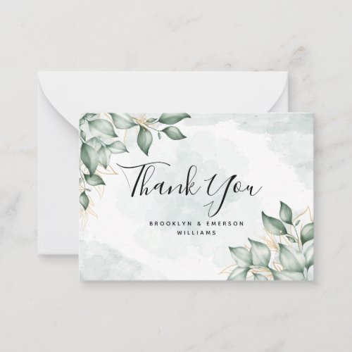 BUDGET Eucalyptus Green Foliage Wedding Thank You  Note Card