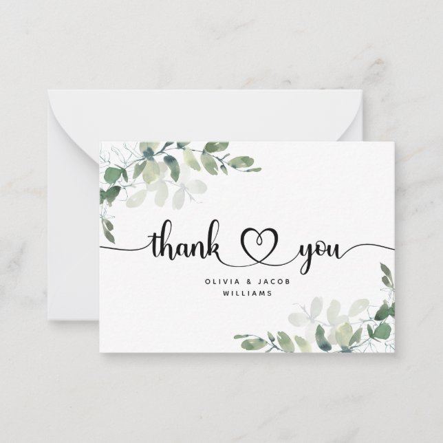 BUDGET Eucalyptus Green Foliage Wedding Thank You  Note Card (Front)