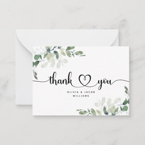 BUDGET Eucalyptus Green Foliage Wedding Thank You  Note Card