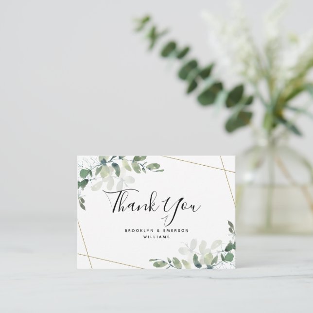 BUDGET Eucalyptus Green Foliage Wedding Thank You  Note Card (Standing Front)