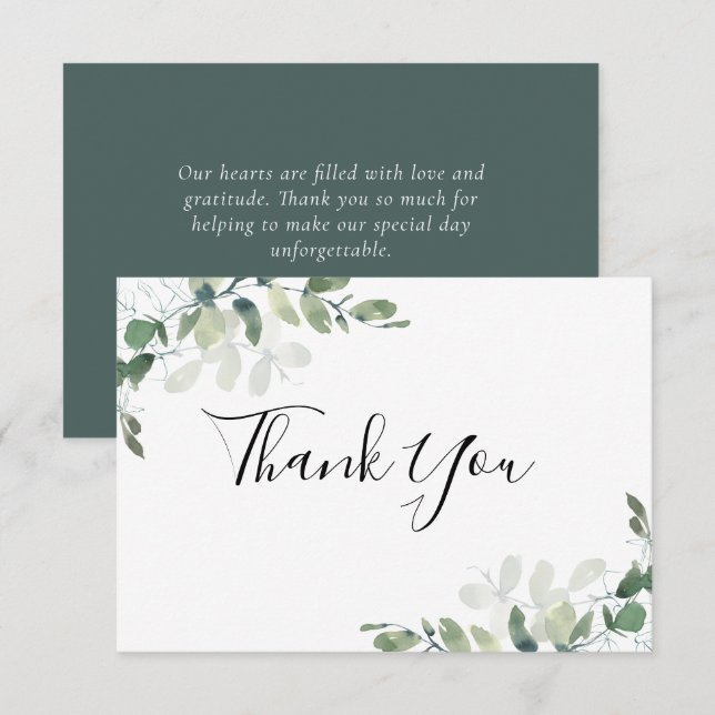 BUDGET Eucalyptus Green Foliage Wedding Thank You  Note Card (Front/Back)