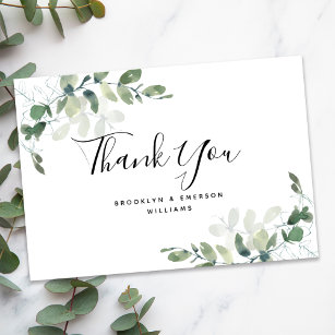 BUDGET Eucalyptus Green Foliage Wedding Thank You Note Card