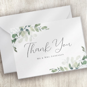 BUDGET Eucalyptus Green Foliage Wedding Thank You Note Card