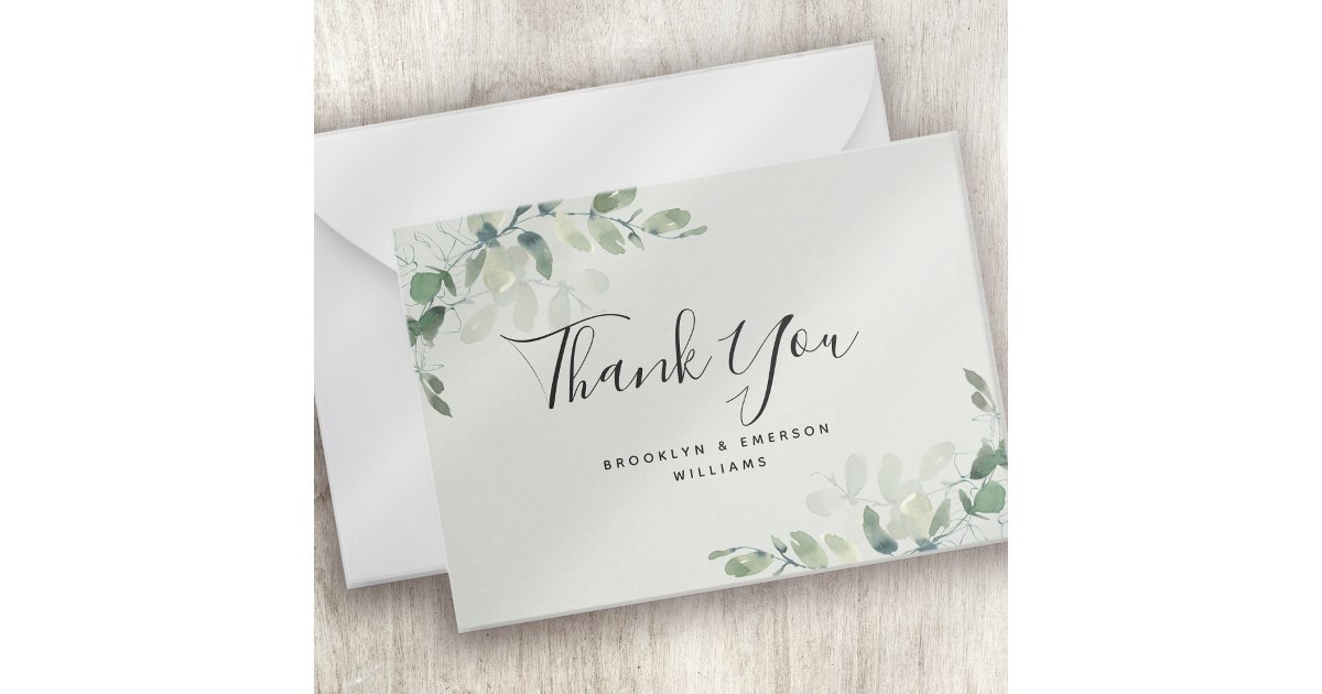 BUDGET Eucalyptus Green Foliage Wedding Thank You Note Card | Zazzle