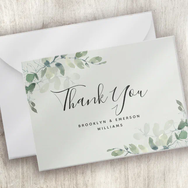 BUDGET Eucalyptus Green Foliage Wedding Thank You Note Card | Zazzle