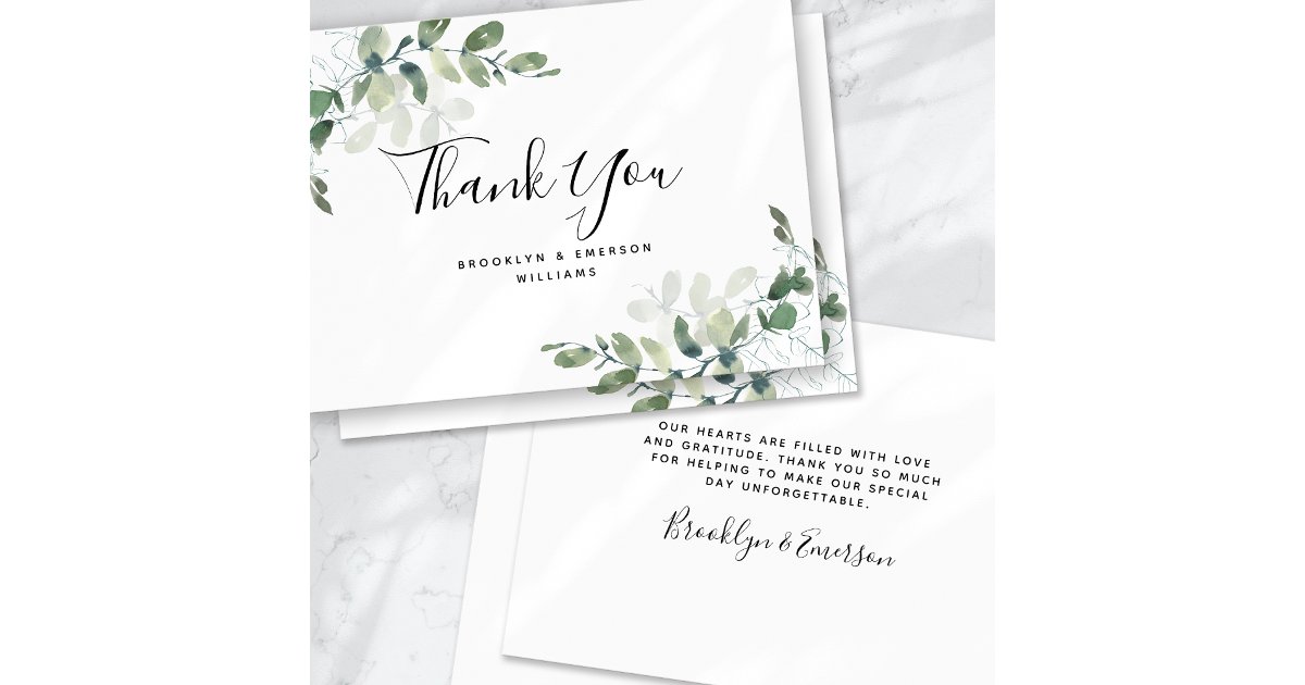 BUDGET Eucalyptus Green Foliage Wedding Thank You Note Card | Zazzle
