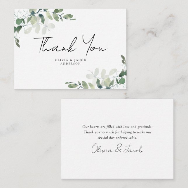 BUDGET Eucalyptus Green Foliage Wedding Thank You  Note Card (Front/Back)