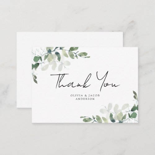 BUDGET Eucalyptus Green Foliage Wedding Thank You  Note Card