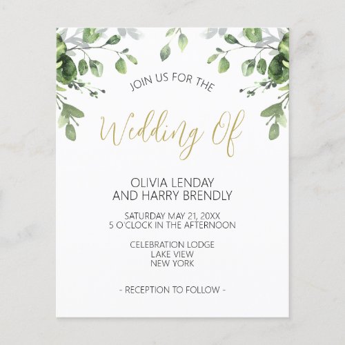 Budget Eucalyptus Green Gold Wedding Flyer