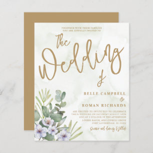 Budget Eucalyptus Green & Gold Wedding Invitation