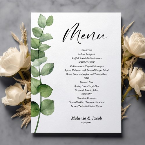 Budget Eucalyptus Green Leaves Flat Menu Card