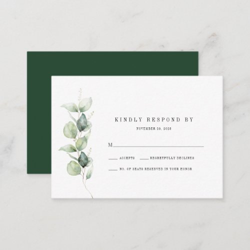 Budget Eucalyptus Green Leaves Wedding RSVP Card