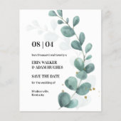 Budget Eucalyptus Green Watercolor Save the Date (Front)