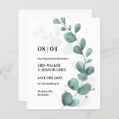Budget Eucalyptus Green Watercolor Save the Date (Front/Back)