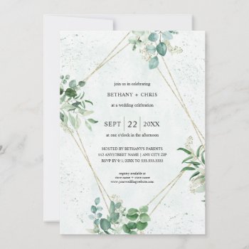 Budget Eucalyptus Greenery All In One Wedding Invitation by lemontreeweddings at Zazzle