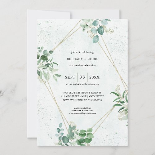 Budget Eucalyptus Greenery all in one Wedding Invitation