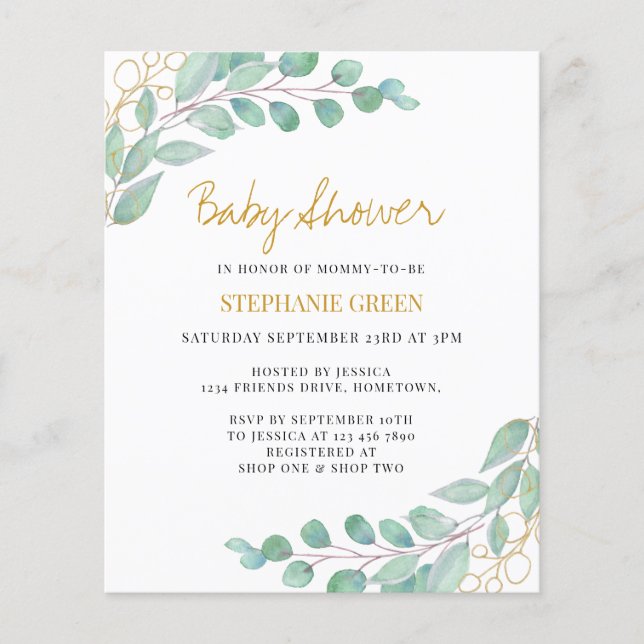 Budget Eucalyptus Greenery Baby Shower Invitation (Front)