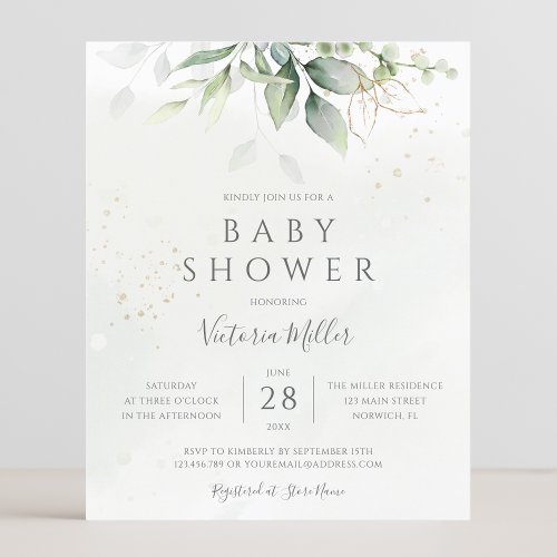 Budget Eucalyptus Greenery Baby Shower Invitation