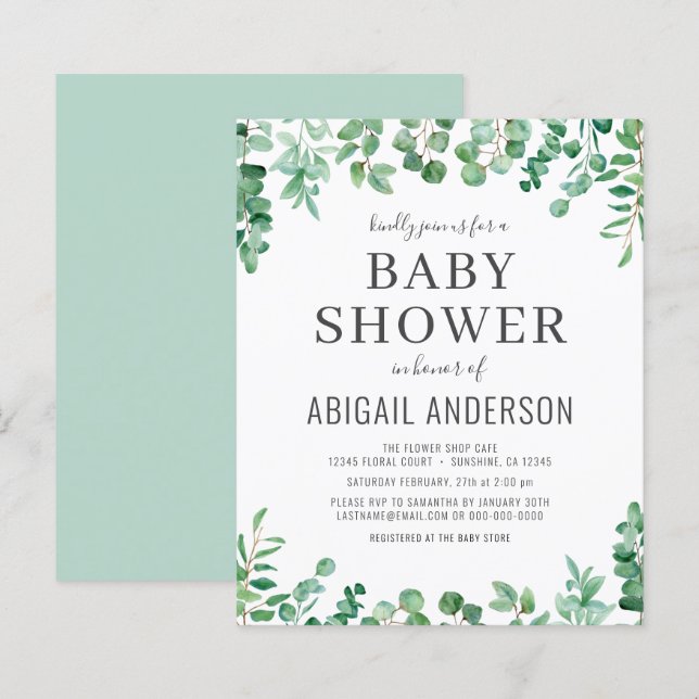 Budget Eucalyptus Greenery Baby Shower Invitation (Front/Back)