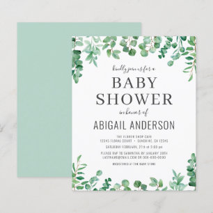 Budget Eucalyptus Greenery Baby Shower Invitation