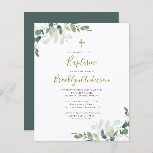 Budget Eucalyptus Greenery Baptism Invitation