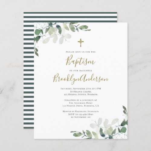 Budget Eucalyptus Greenery Baptism Invitation