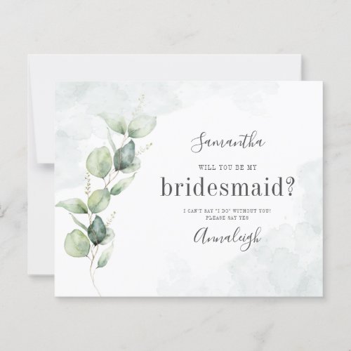 Budget Eucalyptus Greenery Be My Bridesmaid Card