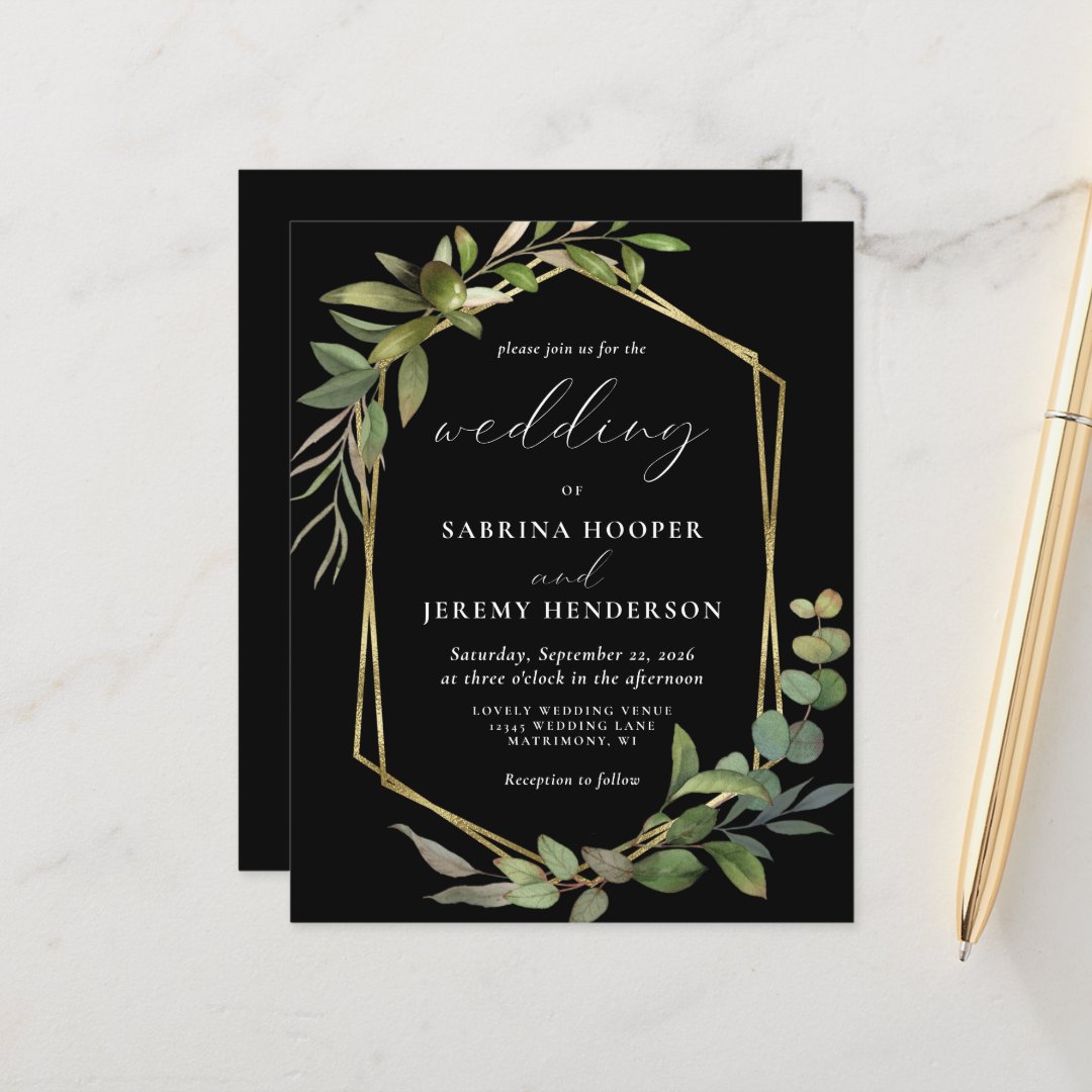 Budget Eucalyptus Greenery Black Geometric Wedding | Zazzle