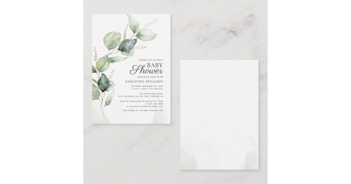 Budget Eucalyptus Greenery Botanical Baby Shower Note Card | Zazzle
