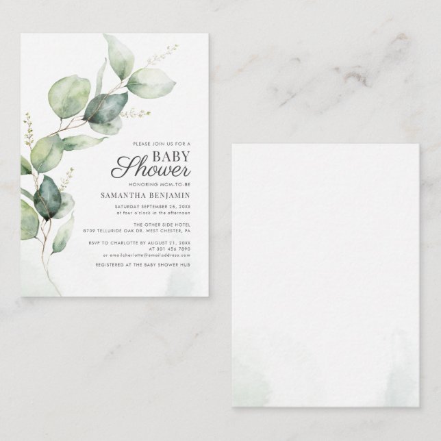 Budget Eucalyptus Greenery Botanical Baby Shower Note Card (Front/Back)