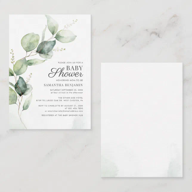Budget Eucalyptus Greenery Botanical Baby Shower Note Card | Zazzle