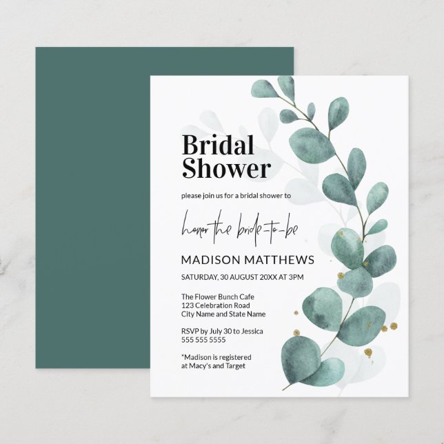 Budget Eucalyptus Greenery Botanical Bridal Shower (Front/Back)
