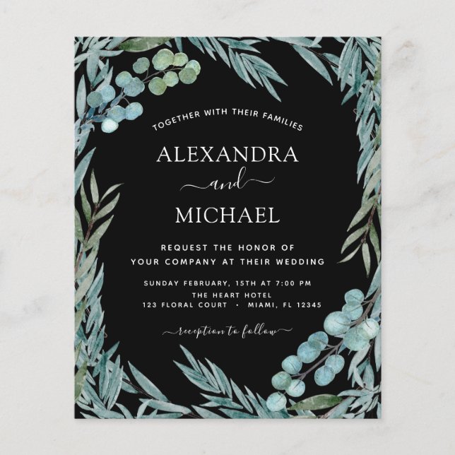 Budget Eucalyptus Greenery Botanical Wedding Flyer (Front)