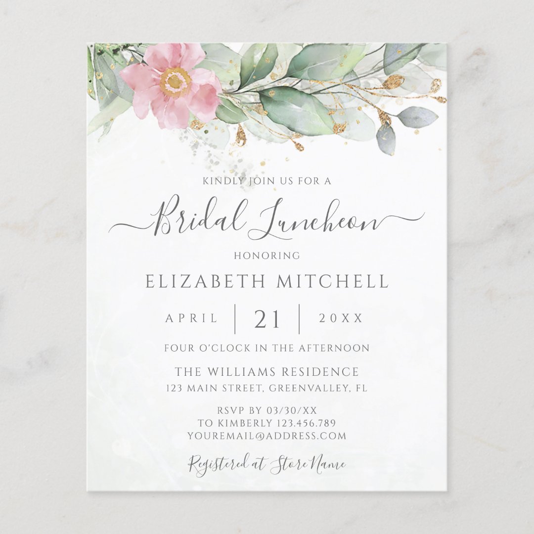 Budget Eucalyptus Greenery Bridal Luncheon Invite | Zazzle