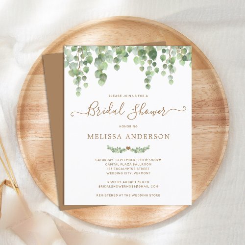 Budget Eucalyptus Greenery Bridal Shower Invitatio