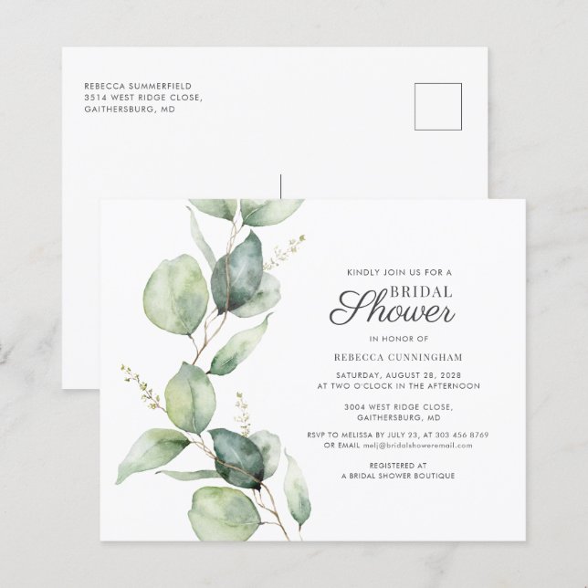 Budget Eucalyptus Greenery Bridal Shower Invite (Front/Back)