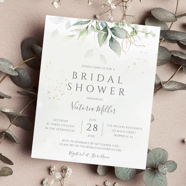 Budget Eucalyptus Greenery Bridal Shower Invite | Zazzle