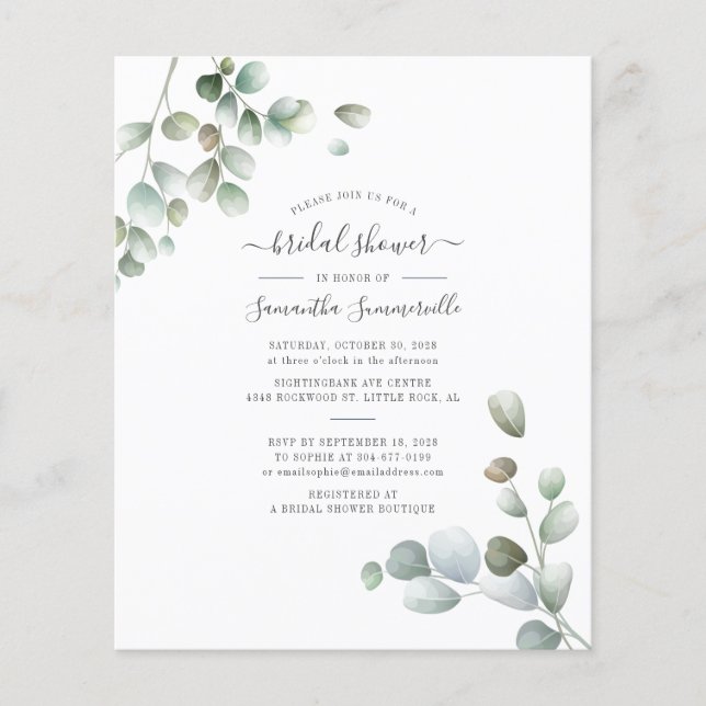 Budget Eucalyptus Greenery Bridal Shower Invite (Front)