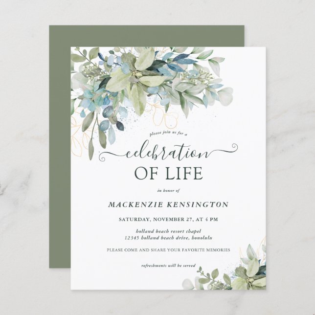 Budget Eucalyptus Greenery Celebration of Life (Front/Back)