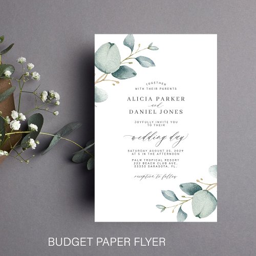 Budget eucalyptus greenery chic wedding invitation flyer