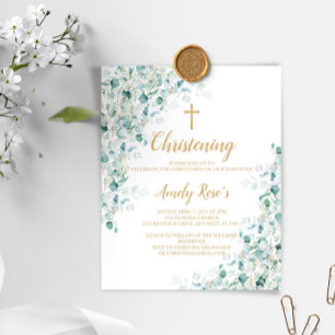 Budget Eucalyptus Greenery Christening Invitation