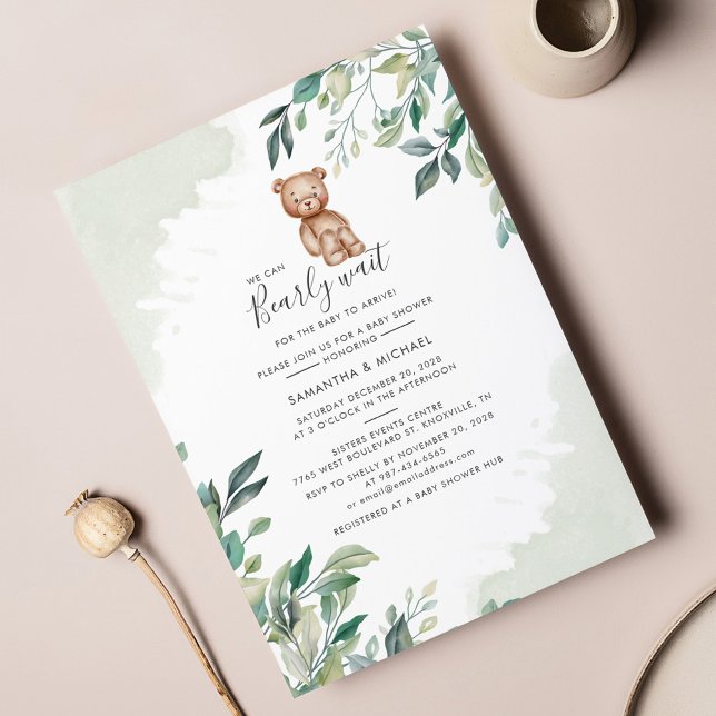 Budget Eucalyptus Greenery Couples Baby Shower (Bear Eucalyptus Baby Shower Bearly Wait Invitation)