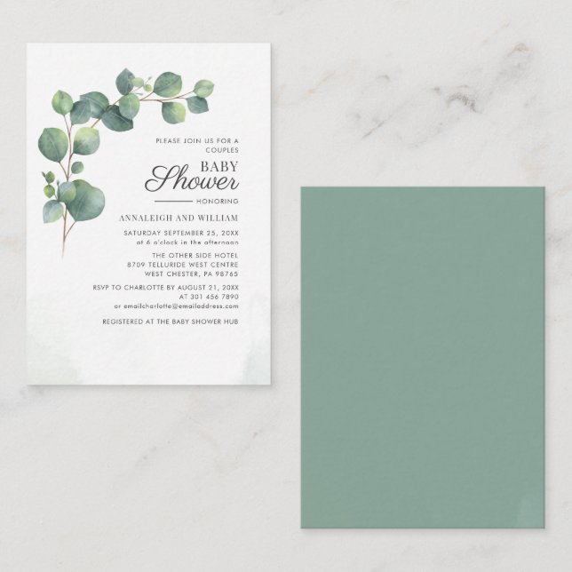Budget Eucalyptus Greenery Couples Baby Shower Note Card (Front/Back)