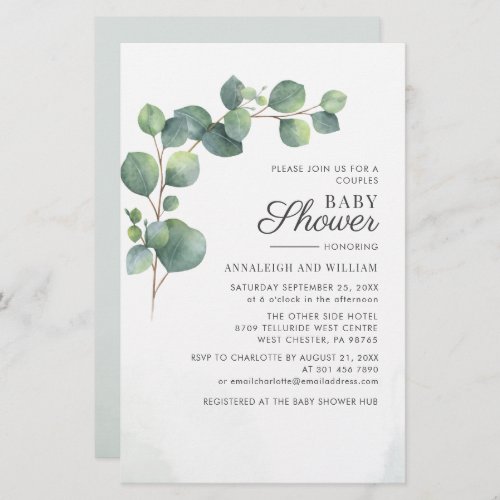 Budget Eucalyptus Greenery Couples Baby Shower Stationery