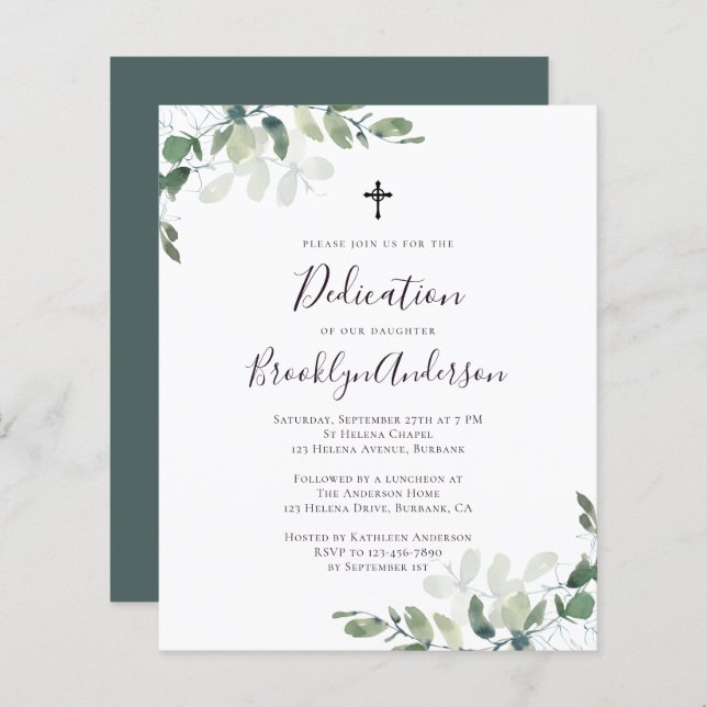 Budget Eucalyptus Greenery Dedication Invitation (Front/Back)